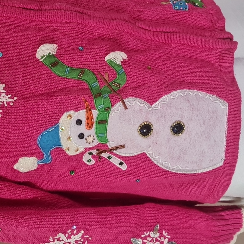Christmas Ugly Pink Snowman Embellished Sweater Medium - Picture 3 of 14